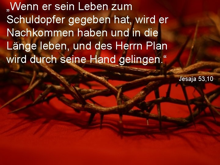 „Wenn er sein Leben zum Schuldopfer gegeben hat, wird er Nachkommen haben und in