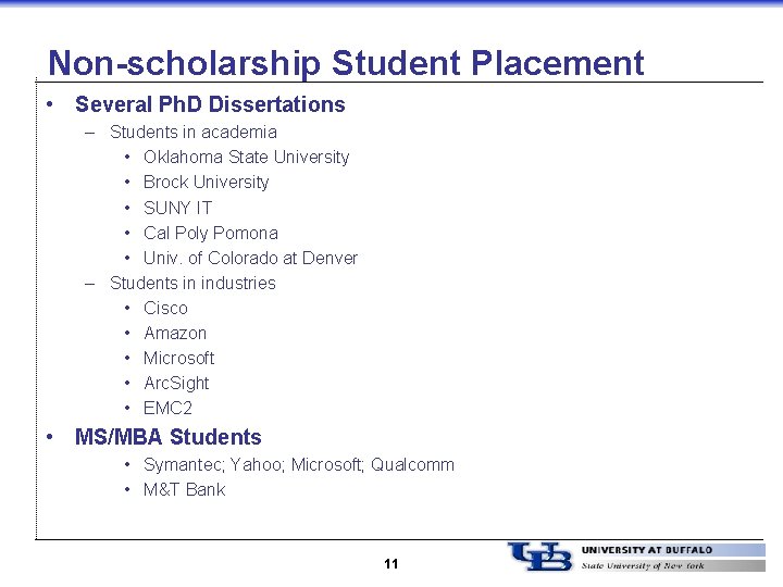 Non-scholarship Student Placement • Several Ph. D Dissertations – Students in academia • Oklahoma