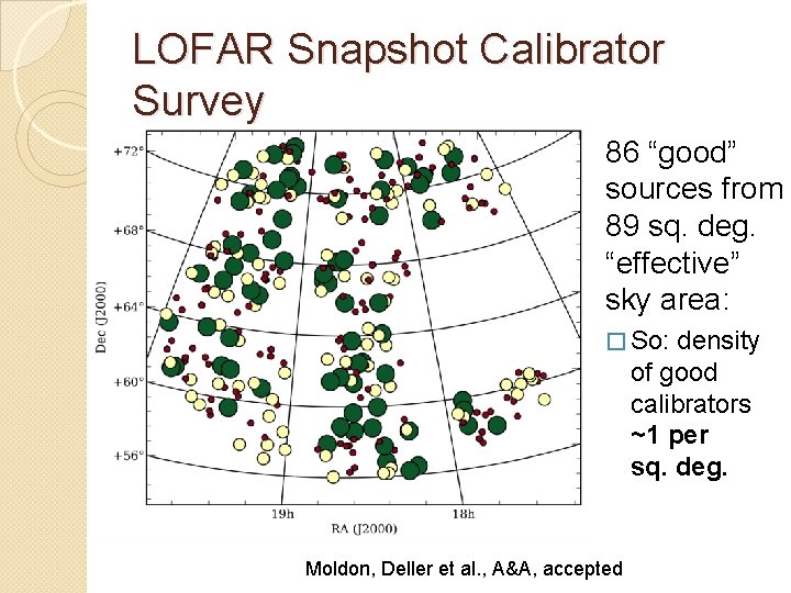 LOFAR Snapshot Calibrator Survey 86 “good” sources from 89 sq. deg. “effective” sky area: