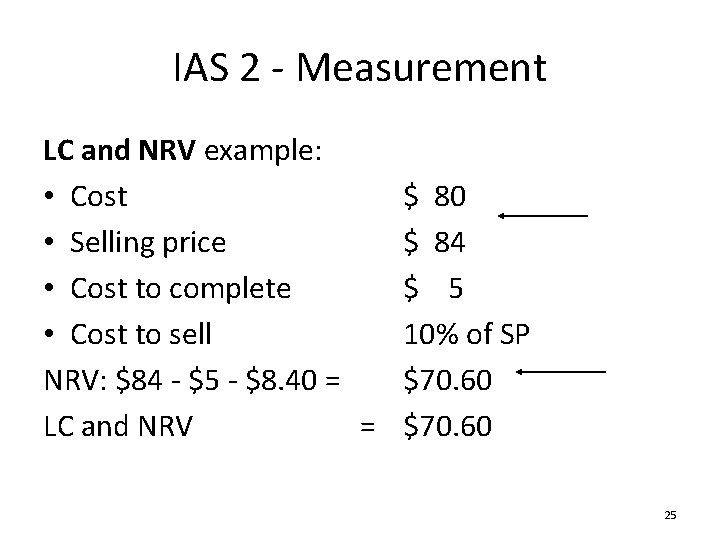 IAS 2 - Measurement LC and NRV example: • Cost • Selling price •