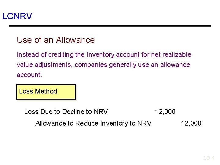 LCNRV Use of an Allowance Instead of crediting the Inventory account for net realizable