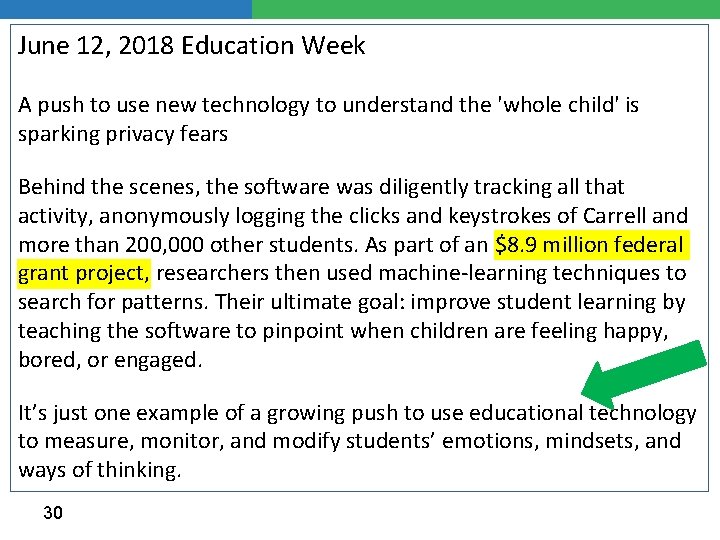 June 12, 2018 Education Week A push to use new technology to understand the