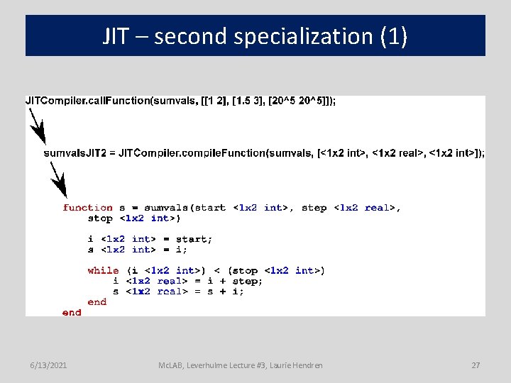 JIT – second specialization (1) 6/13/2021 Mc. LAB, Leverhulme Lecture #3, Laurie Hendren 27