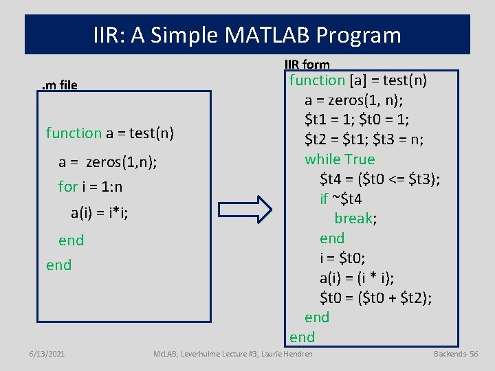 IIR: A Simple MATLAB Program IIR form. m file function a = test(n) a