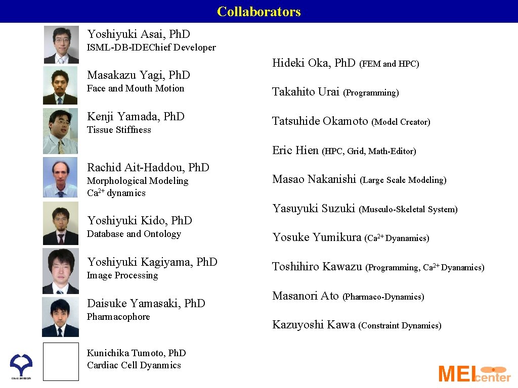 Collaborators Yoshiyuki Asai, Ph. D ISML-DB-IDEChief Developer Masakazu Yagi, Ph. D Hideki Oka, Ph.
