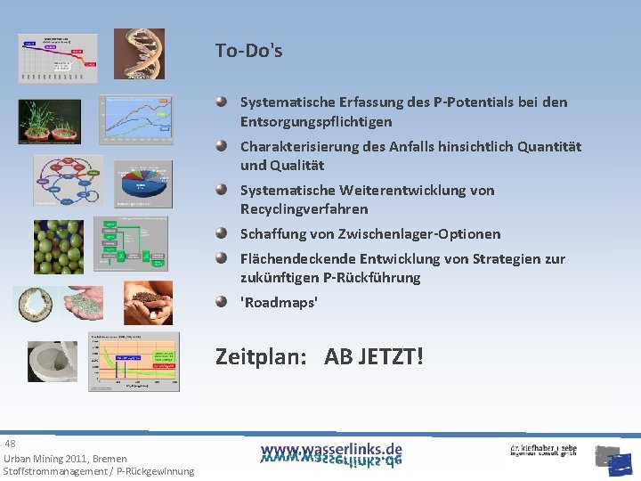 To-Do's Systematische Erfassung des P-Potentials bei den Entsorgungspflichtigen Charakterisierung des Anfalls hinsichtlich Quantität und