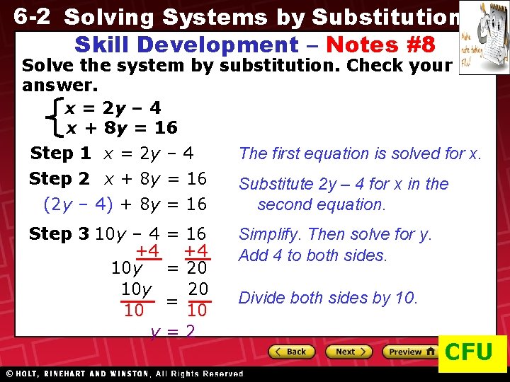 6 -2 Solving Systems by Substitution Skill Development – Notes #8 Solve the system