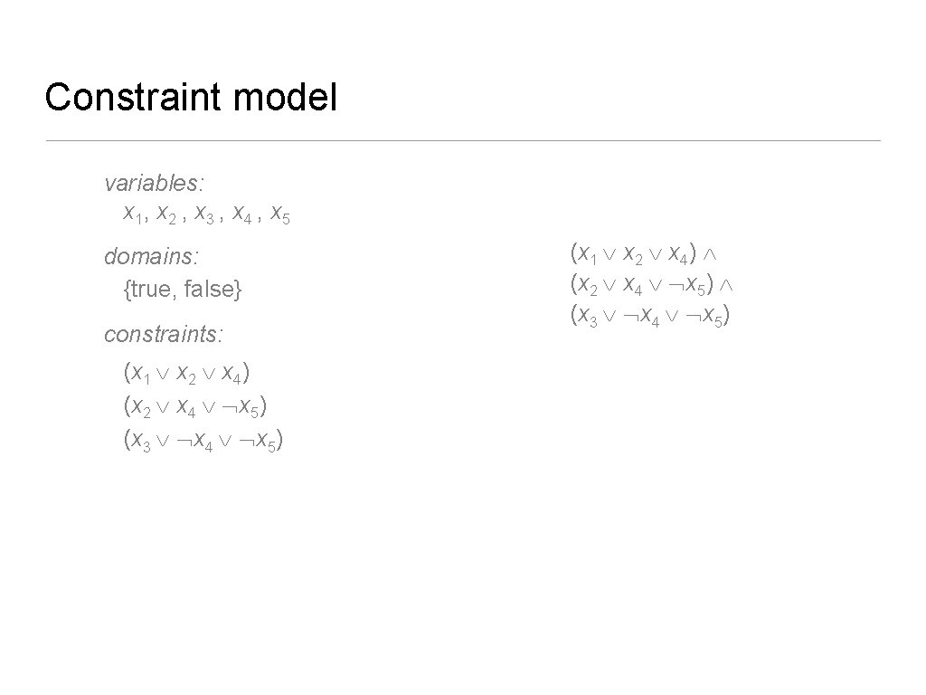 Constraint model variables: x 1, x 2 , x 3 , x 4 ,