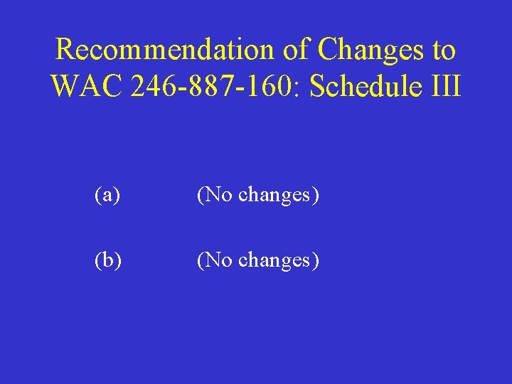 Recommendation of Changes to WAC 246 -887 -160: Schedule III (a) (No changes) (b)