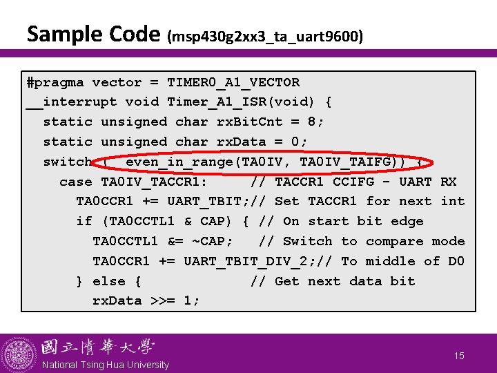 Sample Code (msp 430 g 2 xx 3_ta_uart 9600) #pragma vector = TIMER 0_A