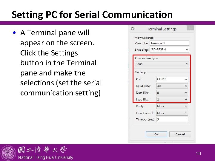 Setting PC for Serial Communication • A Terminal pane will appear on the screen.