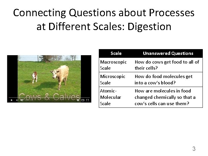 Connecting Questions about Processes at Different Scales: Digestion Scale Unanswered Questions Macroscopic Scale How