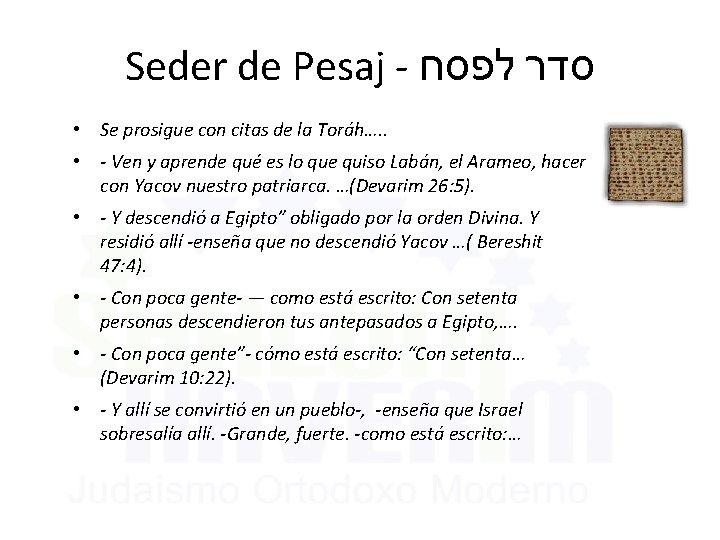 Seder de Pesaj - סדר לפסח • Se prosigue con citas de la Toráh….