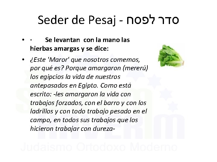 Seder de Pesaj - סדר לפסח • · Se levantan con la mano las