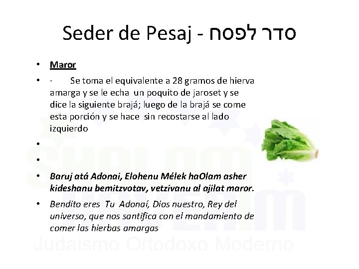 Seder de Pesaj - סדר לפסח • Maror • · Se toma el equivalente