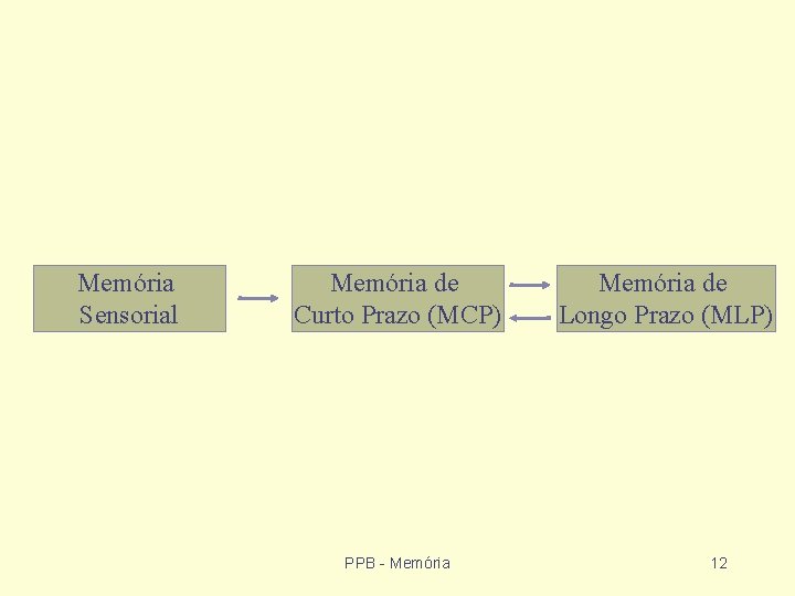 Memória Sensorial Memória de Curto Prazo (MCP) PPB - Memória de Longo Prazo (MLP)