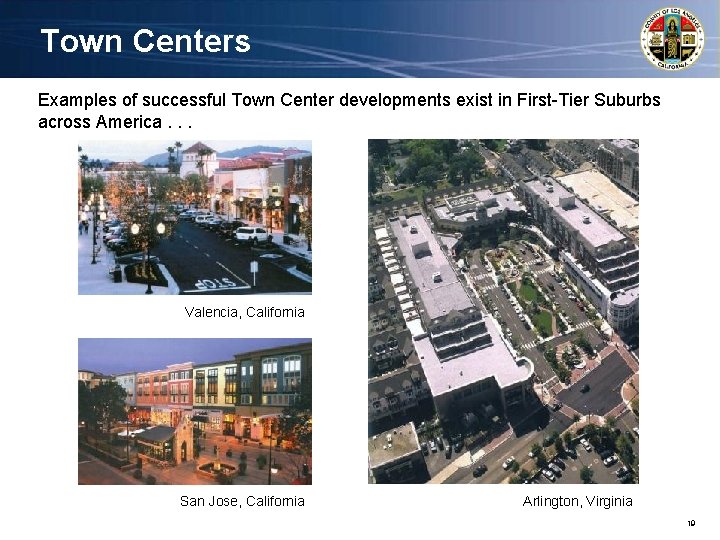 Town Centers Examples of successful Town Center developments exist in First-Tier Suburbs across America.