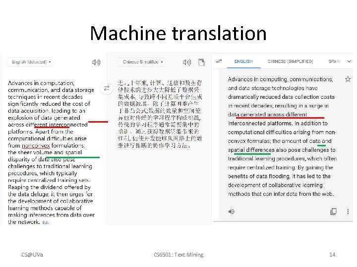 Machine translation CS@UVa CS 6501: Text Mining 14 