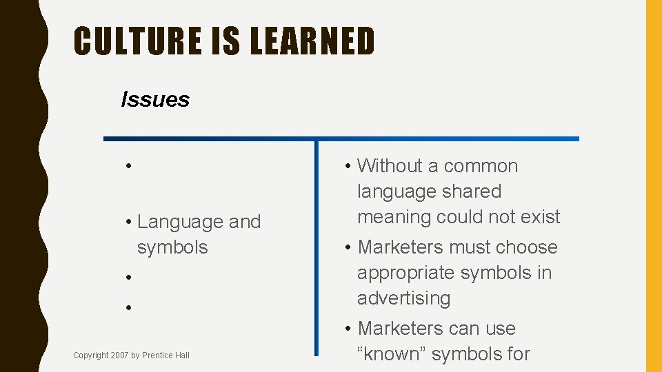 CULTURE IS LEARNED Issues • Enculturation and acculturation • Language and symbols • Ritual