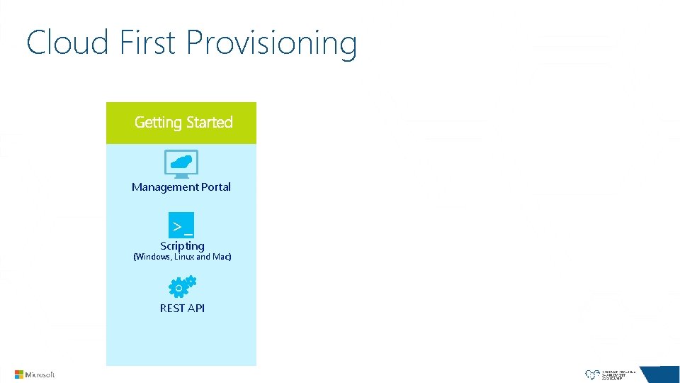 Cloud First Provisioning Management Portal >_ Scripting (Windows, Linux and Mac) REST API 