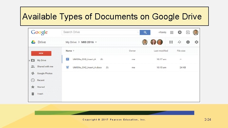 Available Types of Documents on Google Drive Copyright © 2017 Pearson Education, Inc. 2