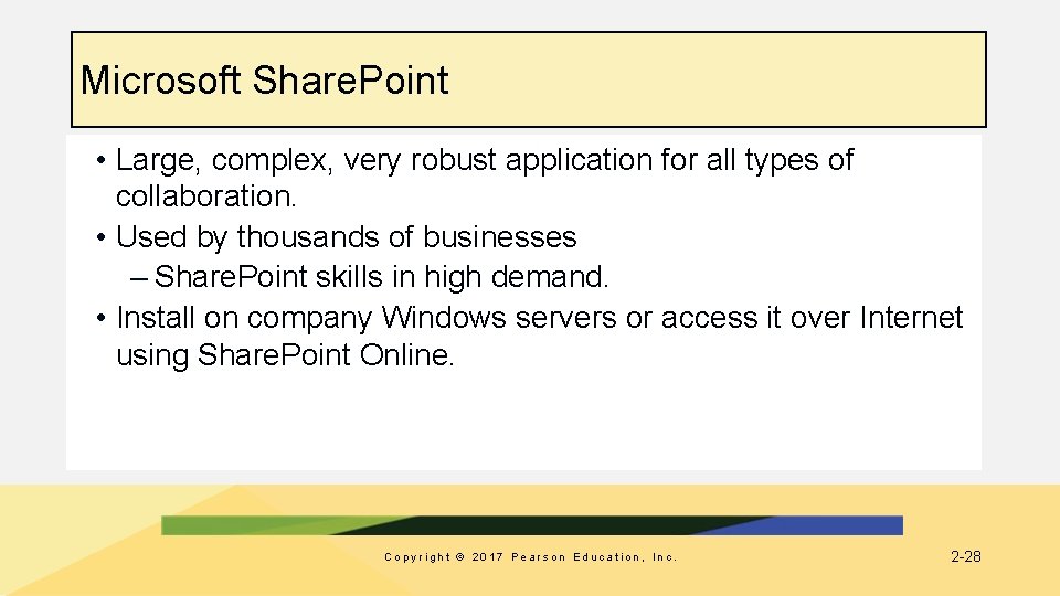 Microsoft Share. Point • Large, complex, very robust application for all types of collaboration.