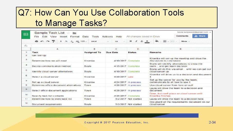 Q 7: How Can You Use Collaboration Tools to Manage Tasks? Copyright © 2017