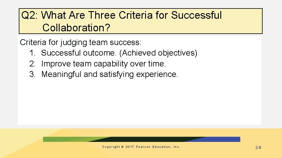 Q 2: What Are Three Criteria for Successful Collaboration? Criteria for judging team success: