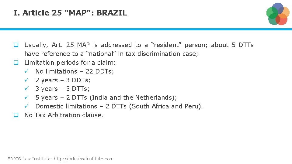 I. Article 25 “MAP”: BRAZIL q Usually, Art. 25 MAP is addressed to a
