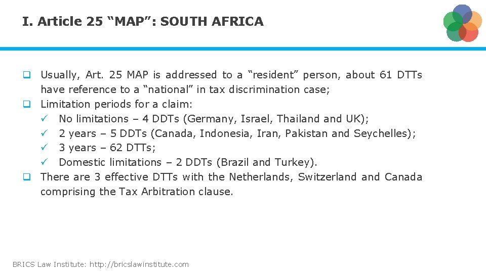 I. Article 25 “MAP”: SOUTH AFRICA q Usually, Art. 25 MAP is addressed to