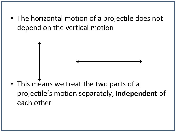  • The horizontal motion of a projectile does not depend on the vertical