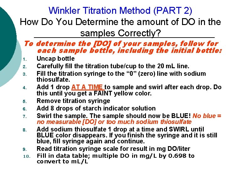 Winkler Titration Method (PART 2) How Do You Determine the amount of DO in