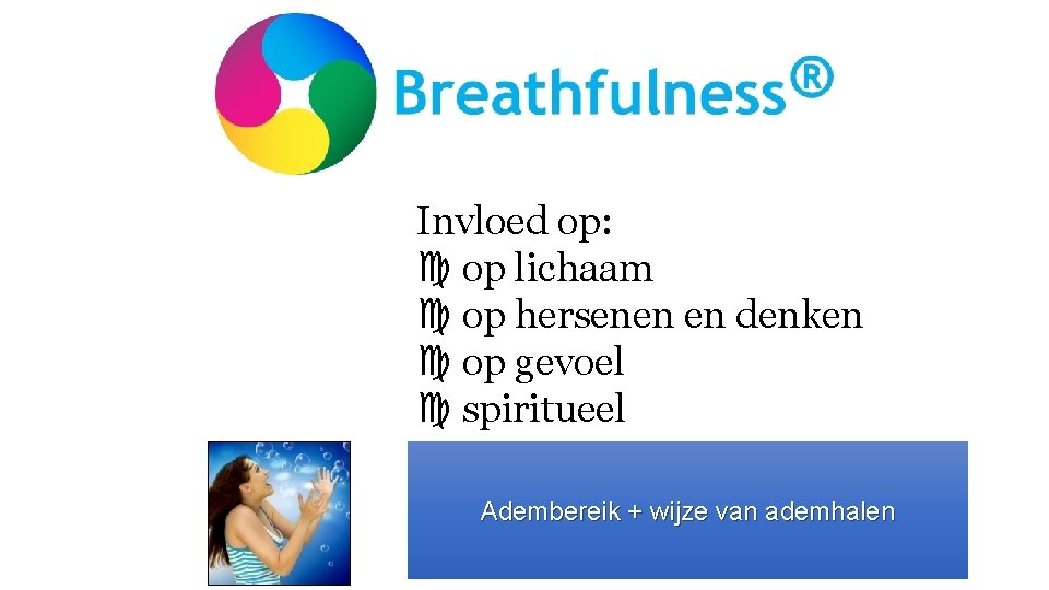 Invloed op: op lichaam op hersenen en denken op gevoel spiritueel Adembereik + wijze