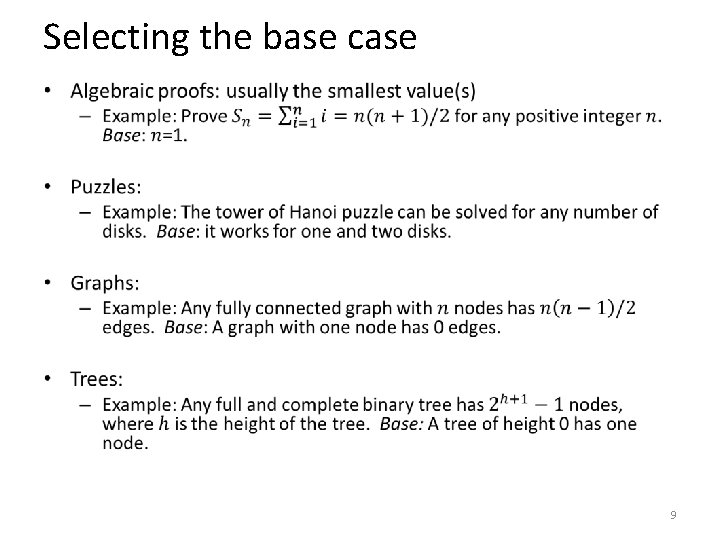Selecting the base case • 9 Selecting the base case • 9