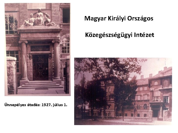 Magyar Királyi Országos Közegészségügyi Intézet Ünnepélyes átadás: 1927. július 1. 