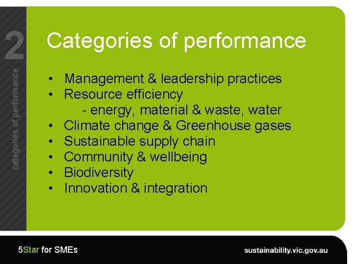 categories of performance 2 Categories of performance • Management & leadership practices • Resource
