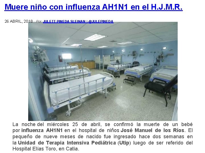 Muere niño con influenza AH 1 N 1 en el H. J. M. R.