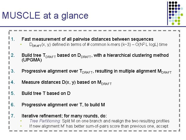 MUSCLE at a glance 1. Fast measurement of all pairwise distances between sequences • MUSCLE at a glance 1. Fast measurement of all pairwise distances between sequences •