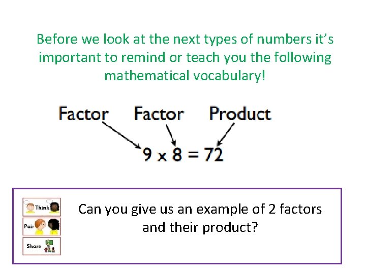 Before we look at the next types of numbers it’s important to remind or