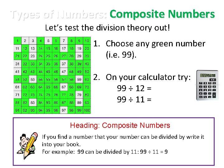 Types of Numbers: Composite Numbers Let’s test the division theory out! 1. Choose any