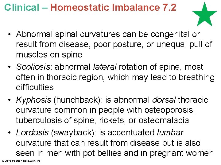 Clinical – Homeostatic Imbalance 7. 2 • Abnormal spinal curvatures can be congenital or