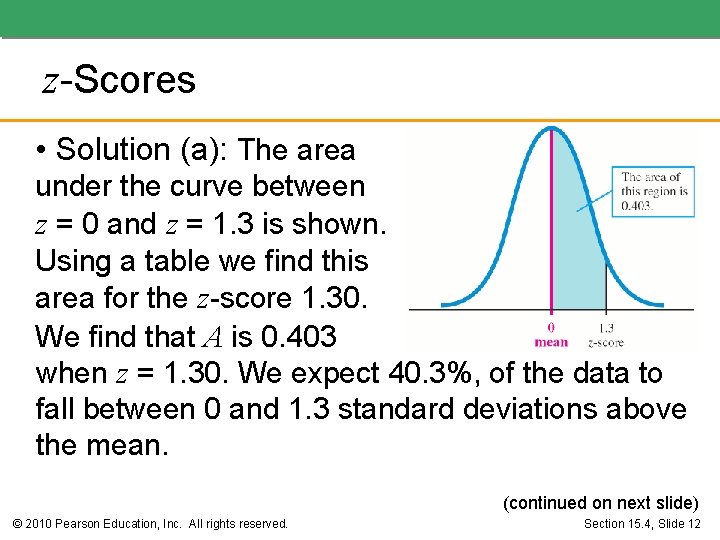 z-Scores • Solution (a): The area under the curve between z = 0 and z-Scores • Solution (a): The area under the curve between z = 0 and