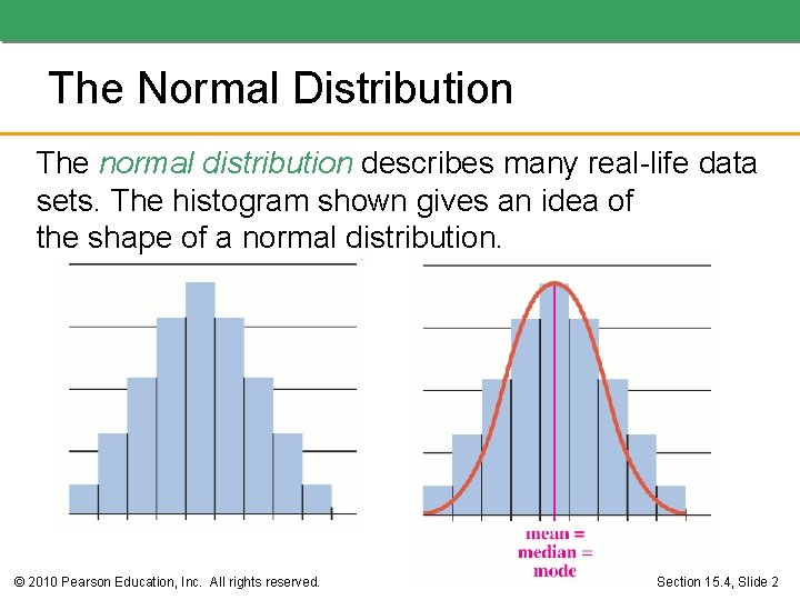 The Normal Distribution The normal distribution describes many real-life data sets. The histogram shown The Normal Distribution The normal distribution describes many real-life data sets. The histogram shown