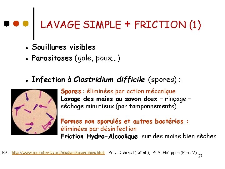 LAVAGE SIMPLE + FRICTION (1) ● Souillures visibles ● Parasitoses (gale, poux…) ● Infection