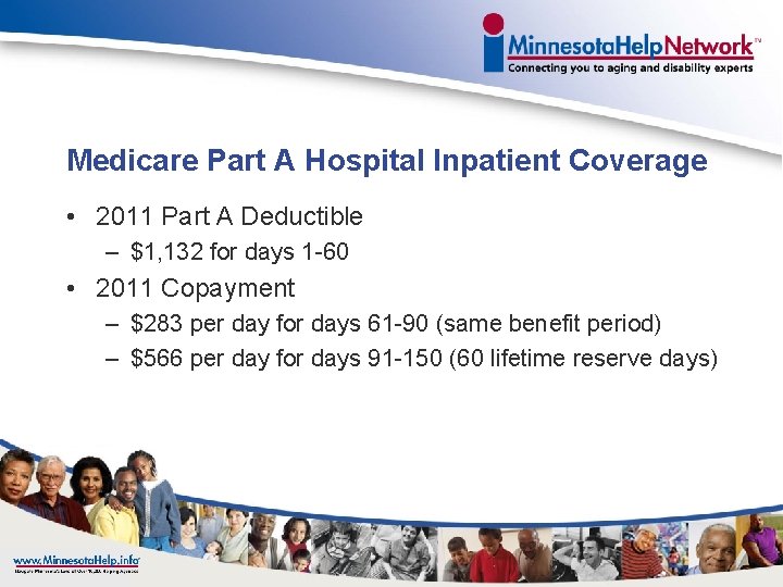 Medicare Part A Hospital Inpatient Coverage • 2011 Part A Deductible – $1, 132
