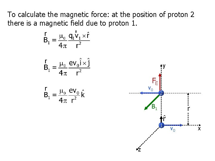 To calculate the magnetic force: at the position of proton 2 there is a