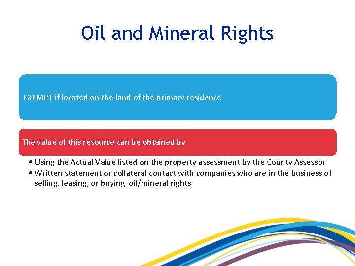 Oil and Mineral Rights EXEMPT if located on the land of the primary residence