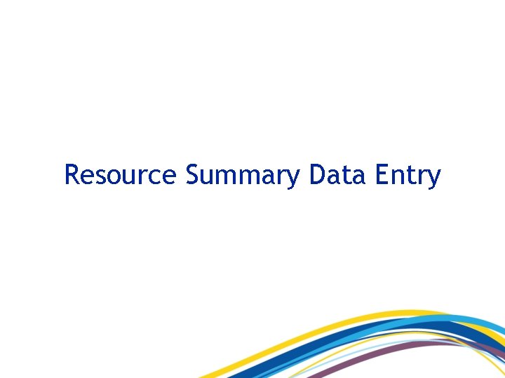 Resource Summary Data Entry 