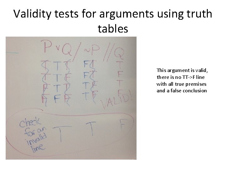 Validity tests for arguments using truth tables This argument is valid, there is no
