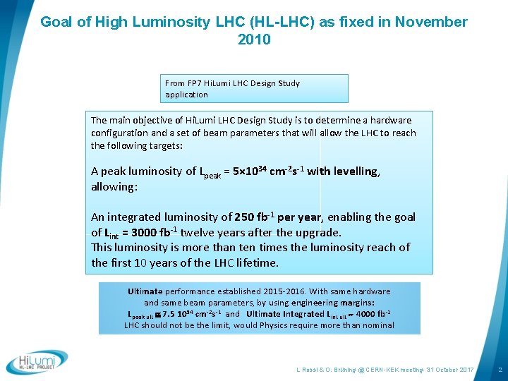 Goal of High Luminosity LHC (HL-LHC) as fixed in November 2010 From FP 7